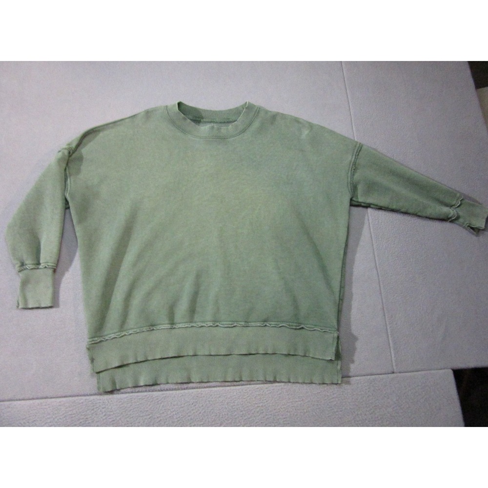 Aerie Sweatshirt Womens XS Green Crew Neck Oversized Side Slit High Low Hem Cozy